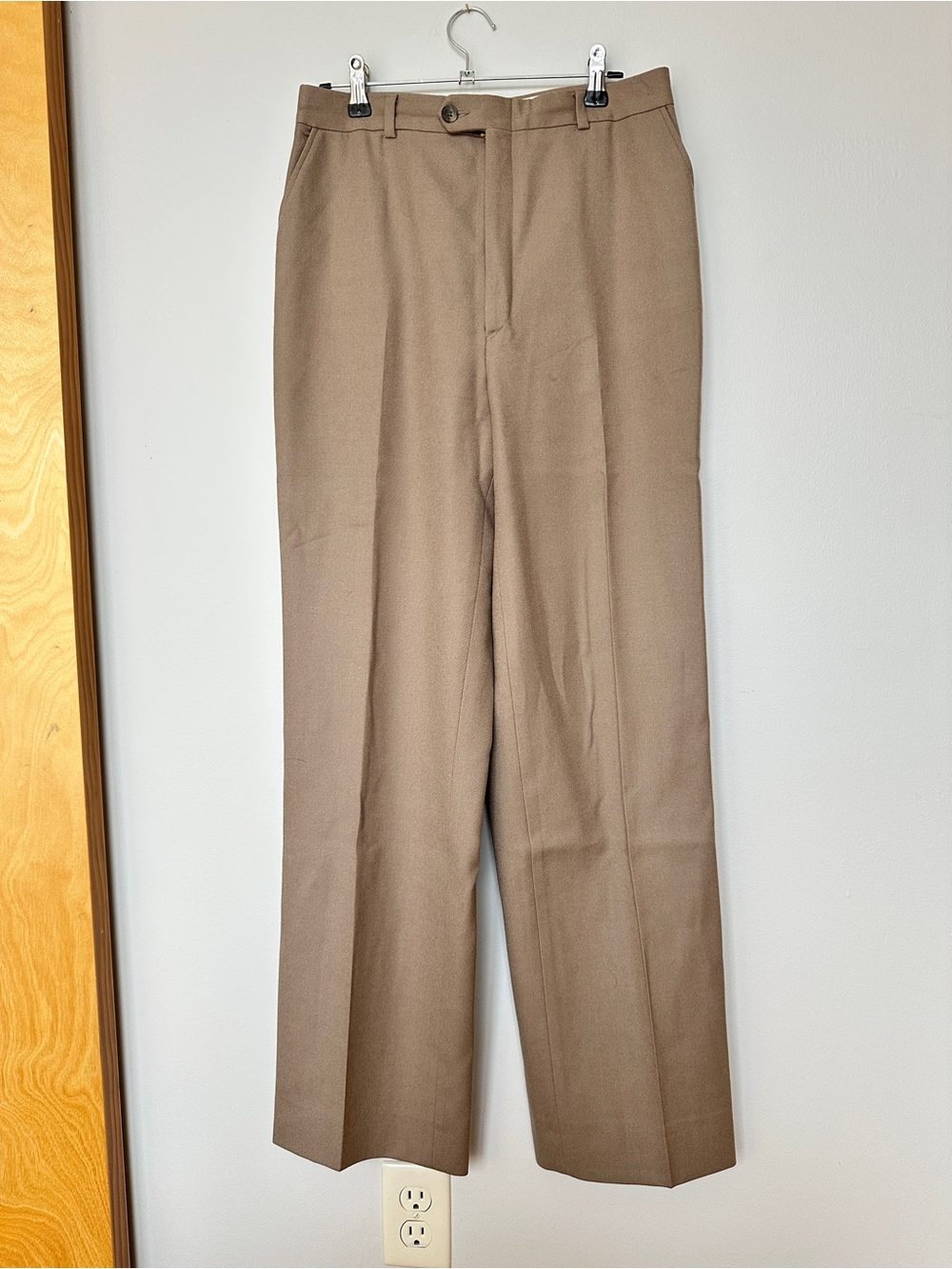 Vintage High-Waisted Wide-Leg Soft Wool Women's Pants in Light Brown